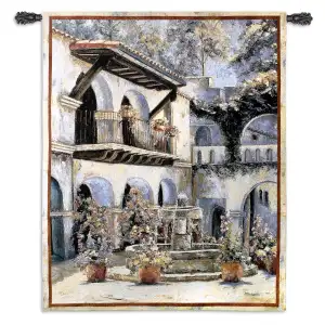 Placita de las Flores Wall Tapestry 53x40 Jacquard Woven Floral Courtyard Wall Art