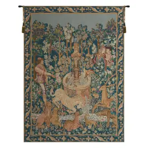 Medieval Licorne A La Fontaine Vintage Tapestry Wall Hanging 33 x 24 in