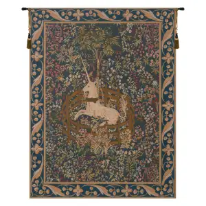 Medieval Licorne Captive Vintage Tapestry Wall Hanging 32 x 25 in