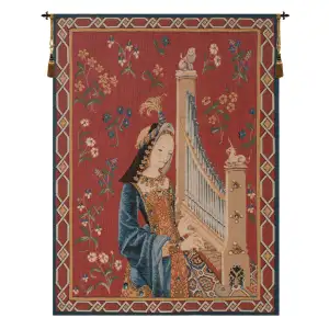 Medieval Dame A La Licorne I Vintage Tapestry Wall Hanging 26 x 19 in - B - H 26" x W 19"