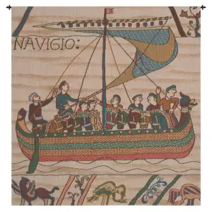 Bayeux Duke William's Ship Vintage Tapestry Wall Hanging 29 x 28 in