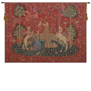 Medieval Le Gout Fonce Vintage Tapestry Wall Hanging 47 x 63 in Jacquard Woven Lady and Unicorn Wall Art
