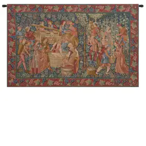 Vendange I French Tapestry Wall Hanging 25 X 38 Inch Jacquard Woven Medieval Grape Harvest Wall Art