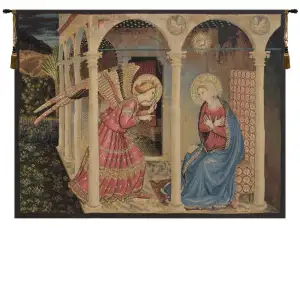 Beato Angelico Annuniciation Religious Tapestry Wall Hanging 40 x 53 in Jacquard Woven Renaissance Christian Wall Art - B - H 18" x W 24"