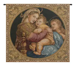 Raphael Madonna Della Seggiola Vintage Tapestry Wall Hanging 24 x 26 in Jacquard Woven Renaissance Madonna Wall Art