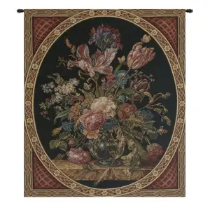 Alberto Passini Flower Bouquet Italian Tapestry Wall Hanging 28x24 Inch Cotton Jacquard Woven Wall Tapestry