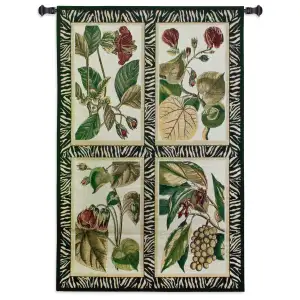 Floral Quad Tapestry Wall Hanging 53x35 Botanical Flower Garden Jacquard Woven Wall Art Traditional Home Decor