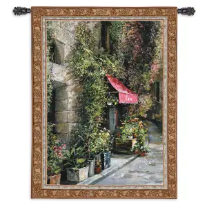 St. Moritz Café Tapestry Wall Hanging 53x40 European Cafe Street Scene Jacquard Woven Wall Art Traditional Home Decor