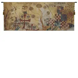 Vintage Chevaliers Tapestry Wall Hanging 32 x 79 in Medieval Knights Cavalry Jacquard Woven Wall Art Castle Decor