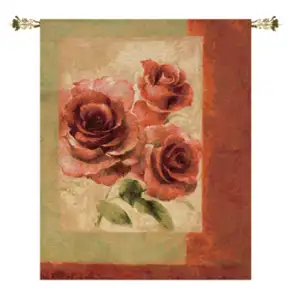 Damask Rose Fine Art Tapestry 42x35 Floral Rose Damask Botanical Jacquard Woven Wall Hanging Traditional Home Decor
