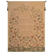 French Poem and Birds European Tapestry Wall Hanging