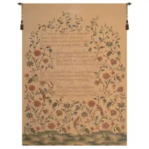 French Poem and Birds European Tapestry Wall Hanging 72x54 Inch Cotton Jacquard Woven Wall Tapestry