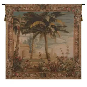 Paysage Exotique Landscape Floral Tapestry Wall Hanging 58 x 58 in Tropical Botanical Exotic Garden Jacquard Woven Wall Art