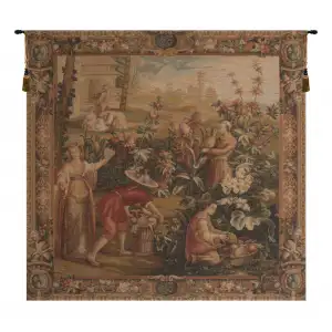 La Recolte Des Ananas Floral Tapestry Wall Hanging 58 x 58 in Pineapple Harvest Tropical Jacquard Woven Wall Art