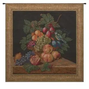 Medieval La Mesange Tapestry Wall Hanging 33 x 31 in Bird Millefleurs Floral Jacquard Woven Wall Art Castle Decor