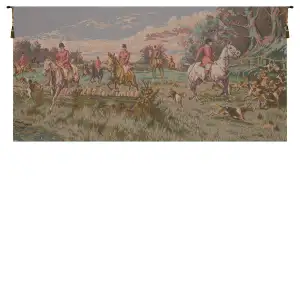 La Chasse a Courre without Border Forest Tapestry Wall Hanging 19 x 39 in Hunting Scene Hounds Jacquard Woven Wall Art