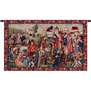 Medieval Marche Au Vin I Tapestry Wall Hanging 25 x 38 in Wine Market Vineyard Jacquard Woven Wall Art