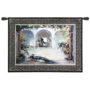 Sunlit Courtyard Peacock Tapestry Wall Hanging 38x52 Peacock Garden Courtyard Jacquard Woven Wall Art Elegant Home Decor