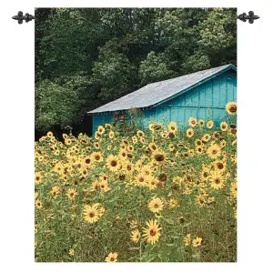 At the Sunflower Farm Fine Art Tapestry Wall Hanging  42x35 Inch Cotton Jacquard Woven Wall Tapestry