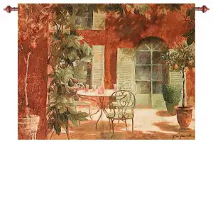 Rendezvous Provincial Fine Art Tapestry 35 in. x 47 in Fabrice de Villeneuve French Provence Jacquard Woven Wall Hanging