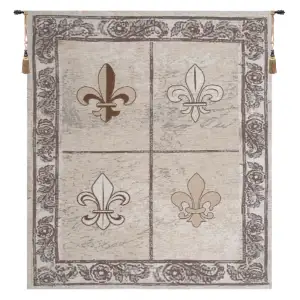 Fleur De Bienvenue Fine Art Tapestry 42 in. x 35 in French Floral Fleur de Lis Jacquard Woven Wall Hanging