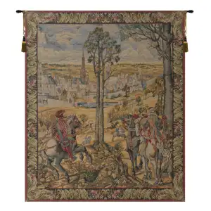 Old Brussels Flanders Vertical Belgian Tapestry Wall Hanging 46 in. x 40 in Historic Brussels Cityscape Jacquard Woven Wall Art