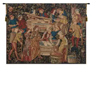 Medieval Grapes Harvest Vendanges Tapestry Wall Hanging 66 x 85 in Vineyard Wine Harvest Jacquard Woven Wall Art