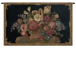 Flower Basket Black Italian Tapestry Wall Hanging 40x26 Inch Cotton Jacquard Woven Wall Tapestry