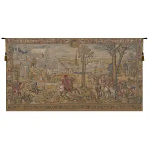 Medieval Brussels European Tapestry 38 in. x 70 in Historic Belgian Cityscape Jacquard Woven Wall Hanging European Decor