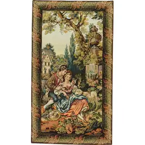 Francois Boucher Noble Pastorale Italian Tapestry Wall Hanging 64 in. x 38 in. Jacquard Woven French Country Wall Art