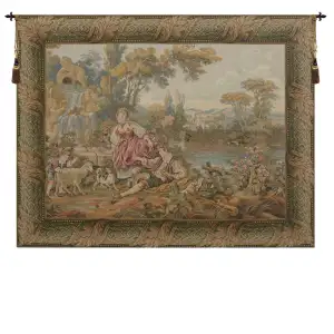 Francois Boucher Fountain By The Lake 01 Italian Tapestry Wall Hanging 24 in. x 34 in. Jacquard Woven Romantic Landscape Wall Art