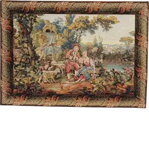 Francois Boucher Romantic Musical Interlude Horizontal Italian Tapestry Wall Hanging 24 in. x 34 in. Jacquard Woven French Romantic Wall Art