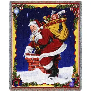 Down I Go Holiday Jacquard Woven Tapestry Throw Blanket 70x54 Inch Christmas Decor