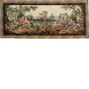 Francois Boucher Romance In The Country Italian Tapestry Wall Hanging 65 in. x 135 in. Jacquard Woven Romantic Pastoral Wall Art