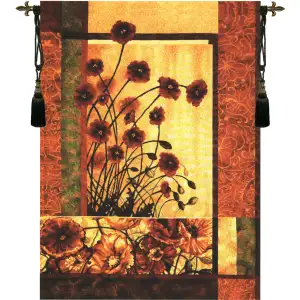 Contemporary Poppy Tapestry Wall Hanging 54x33 Inch Cotton Jacquard Woven Wall Tapestry