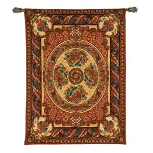 French Aubusson Tapestry Wall Hanging 52 x 39 in Traditional Floral Landscape Jacquard Woven Wall Art French Home Decor