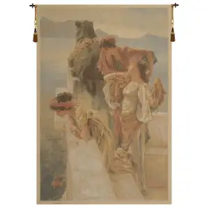 Medieval Three Virgins Vintage Tapestry Wall Hanging 54 x 36 in Religious Figurative Jacquard Woven Wall Art