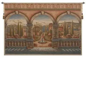 Medieval Tuscan Arches Tapestry Wall Hanging 34 x 52 in Italian Landscape Architecture Jacquard Woven Wall Art