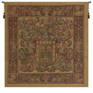 Crest and Fleur Crest & Coat Tapestry Wall Hanging 52 x 52 in Heraldic Fleur de Lis Jacquard Woven Wall Art