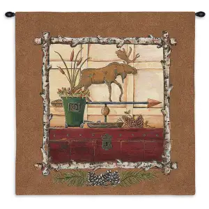 Northern Exposure Tapestry Wallhanging 26x25 Rustic Wildlife Landscape Jacquard Woven Wall Art Lodge Home Decor