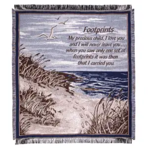 Footprints II Words of Wisdom Jacquard Woven Tapestry Throw Blanket 60x48 Inch Inspirational Decor