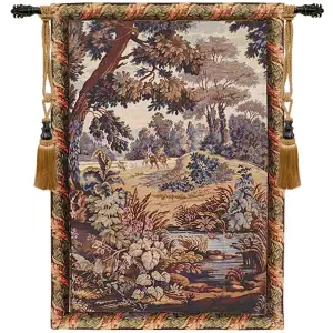 Aubusson Horsemen Depart Battuta Tapestry Wall Hanging 32 x 28 in Jacquard Woven French Equestrian Wall Art - B - H 32" x W 28"