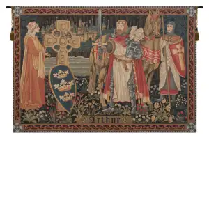 Vintage King Arthur Renaissance Tapestry Wall Hanging 18 x 27 in Jacquard Woven Medieval Arthurian Wall Art - B - H 18" x W 27"