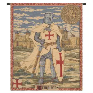 Templier European Tapestry Wall Hanging 23 in. x 18 in. Jacquard Woven Medieval Knight Wall Art
