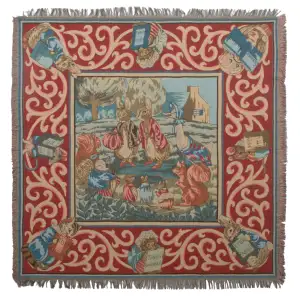 Beatrix Potter I Belgian Jacquard Woven Tapestry Throw Blanket 58x58 Inch Storybook Decor