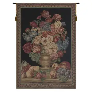 Vase on Black Mini European Tapestry Wall Hanging 38x26 Inch Cotton Jacquard Woven Wall Tapestry