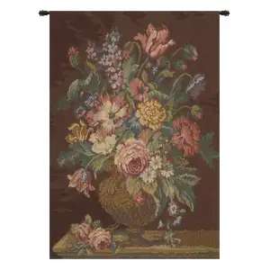 Vase with Flowers Brown Italian Tapestry Wall Hanging 26x18 Inch Cotton Jacquard Woven Wall Tapestry