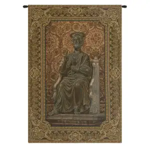 Bronze Statue of St. Pietro Italian Tapestry Wall Hanging 38x25 Inch Cotton Jacquard Woven Wall Tapestry