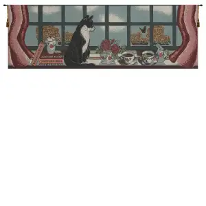Cat Keeping Watch Italian Tapestry Wall Hanging 13 in. x 37 in Cat Animal Jacquard Woven Wall Art Home Decor