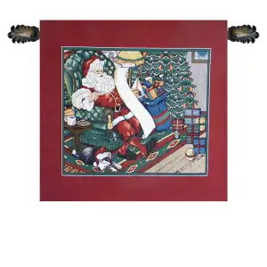 Santa on a Chair Tapestry Wall Hanging 25 x 25 in Christmas Santa Holiday Jacquard Woven Wall Art Seasonal Decor